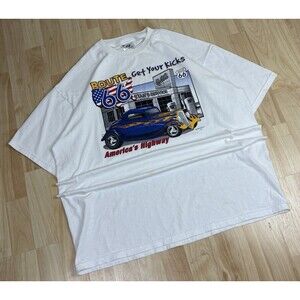 Vintage Y2K Route 66 / Car Graphic T-Shirt / White / Size XL